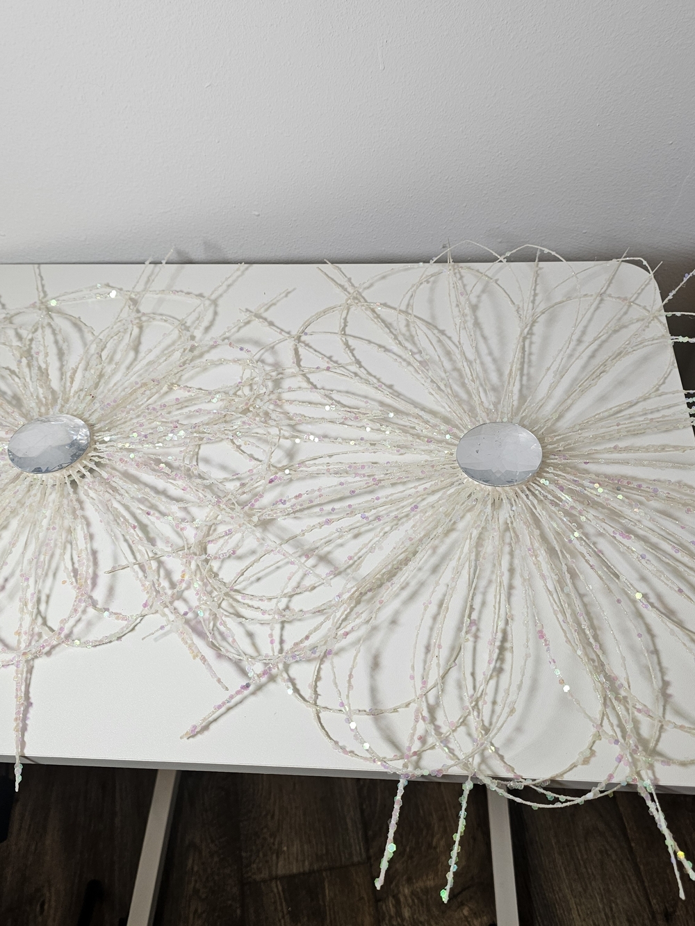 Sparkling White Sequin Floral Wall Accent